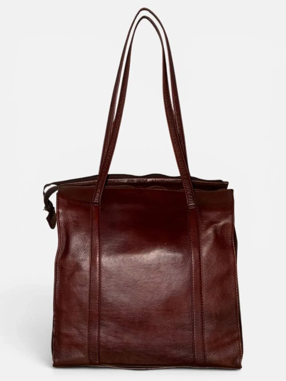 VTG NAOT Tote Burgundy Brown Oiled Leather Shoulder Bag 90s Israel Y2K Laptop - Picture 6 of 10